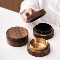 Nuevos ceniceros creativos con tapa Cenicero de escritorio de madera de nogal Cenicero de acero inoxidable a prueba de viento para fumar decoración del hogar y la Oficina - details 0