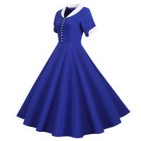 Women summer vintage a line short sleeve solid midi elegant casual party dress - details 3