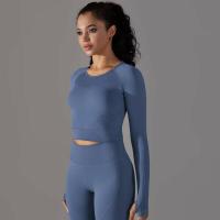 -Top Camisa deportiva de yoga de manga larga a rayas para mujer, sin costuras, que absorbe la humedad - details 10