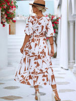 Vestido acampanado bohemio estampado para mujer, ropa informal de manga corta con burbujas, Vintage, elegante, verano, 2024 - details 6