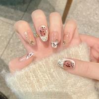 Uñas Postizas Cortas Redondas Blancas Con Diamantes Y Hojas De Arce Hechas a Mano Uñas Postizas Francesas Cubiertas Por Encima Para Uso Diario En El Escritorio - details 1