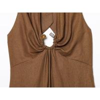 BUNO-2025 vestido MIDI de verano para mujer, vestido Vintage liso con cuello Halter sin tirantes y lazo con cordón, vestidos elegantes de lino de calle para mujer, ropa - details 6