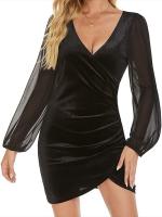 Vestido corto de manga larga ajustado para mujer, corsé de Color sólido, ropa elegante de lujo, Otoño e Invierno - details 7