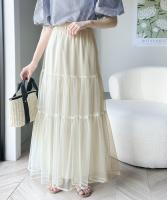 Falda larga de malla para mujer, falda de dos capas, línea A, color negro, blanco y verde, primavera y verano - details 9