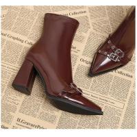 Botines De Tacón Para Mujer, Botines Clásicos De Diario Con Puntera Estrecha Y Cremallera Lateral, - details 8