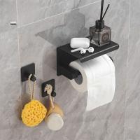 Portarrollos de baño montado en la pared con estante de almacenamiento, estante de almacenamiento de papel higiénico de acero inoxidable, resistente al agua y al óxido - details 5