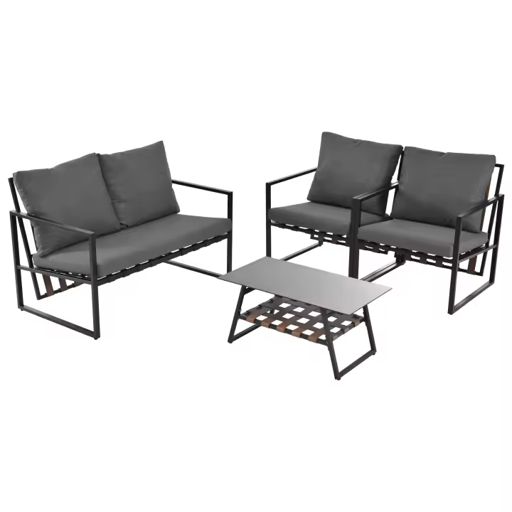 Conjunto de Muebles de Jardín de Hierro Set de Sofá, Mesa y Cojín para 4 Personas - 1