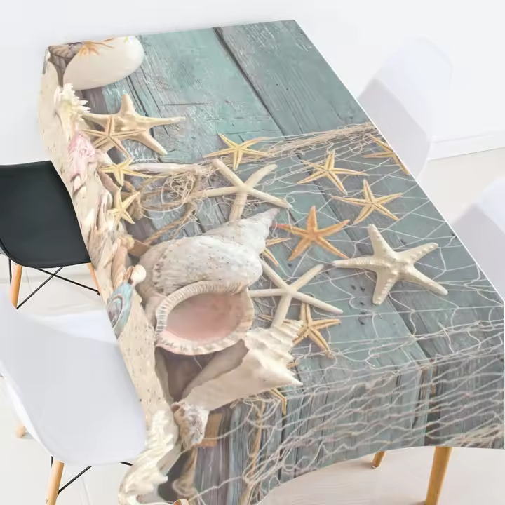 Mantel con diseño de playa y concha, tapete para fiesta en casa, boda, decoración de comedor Rectangular, mantel para mesa de centro - 1