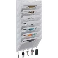 8 Compartimentos Metal A4 Soporte Revistas Pared Oficina Archivador De Pared Organizador Documentos Correo Pared Almacenamiento Archivos Revistero con 5 Ganchos,Blanco - details 0