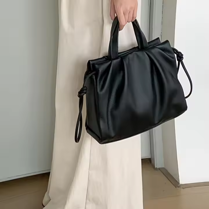 Bolso de mano negro de gran capacidad para mujer con correa ajustable - Bolso de hombro elegante para uso diario, desplazamientos y viajes, bolso de mano de viaje |   Bolso negro elegante |   Cierre de cremallera duradero, bolso de mano grande - 1