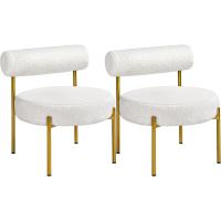 Silla de comedor tapizada, silla relax con estructura reforzada, 136 kg de capacidad, asiento y respaldo acolchados de bouclé para sala, dormitorio, cocina, blanco. - details 9