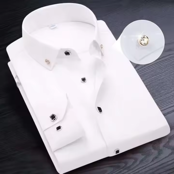Camisa blanca de manga larga de tres botones para hombre, estilo informal coreano, verano - 1