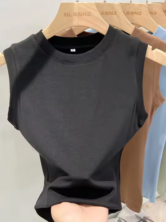 Zjaiss 2025 Camisetas de Algodón Cuello Básico Verano Blanco Negro Deportivo Vestido de Hombro Descubierto Verde para Mujeres - 1