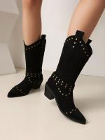 Zapatos de mujer bordados con tacón medio grueso tallas 40-43 conjunto de pies de gran tamaño botas retro de mujer - details 3