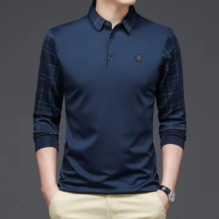 Casumanl Camiseta de Manga Larga Cuello Redondo, Patrón Geométrico, Negocios Casuales para Hombres - 1