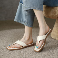 Zapatillas planas de tanga con punta cuadrada francesa para mujer, sandalias de playa exteriores de verano - details 5
