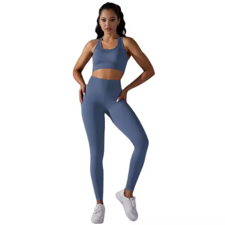 Conjunto de Yoga sin Costuras Ropa De Gimnasio Comodable para Mujeres Sujetador de Entrenamiento de Cintura Alta Zapatillas de Correr de Malla - 1