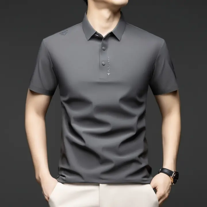 Novedad de verano, polo de manga corta con cuello, camiseta informal versátil de diseño fino de color sólido simple y a la moda para hombre - 1