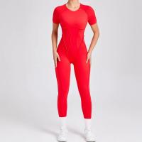 Ropa de Yoga de manga corta ajustada de Color sólido, pantalón largo Sexy con espalda descubierta, mono para entrenamiento de gimnasio, ropa deportiva de secado rápido de una pieza para Fitness - details 16