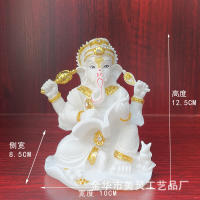 Estatua de Buda, elefante, Dios, cabeza artesanal chapada en oro indio de resina de tronco - details 2
