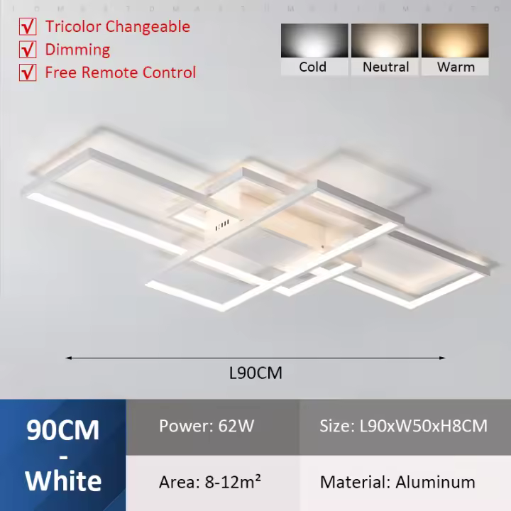 Lámpara de Techo Rectangular Grande TOMAXIN 140CM para Sala Dormitorio Iluminación Moderna Led Control Remoto Material Aluminio Producto Peligroso Normal - 1