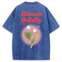Camiseta lavada con estampado de orquídeas Bloom Boldly Bell, ropa de calle suave de verano para mujer, camisetas deportivas cómodas, pantalón corto informal de calle de manga - details 49