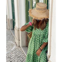 Vestido largo bohemio de verano con manga abombada para mujer, ropa elegante informal con cordón Floral y cuello en V holgado - details 4