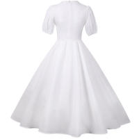 Vestido de fiesta largo vintage elegante de gasa de manga corta con farol liso de verano con cuello en V para mujer - details 11