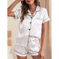 Suéter de manga corta imitación de pijama de seda real, suéter clásico de satén ropa para el hogar - details 15