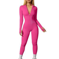 Monos de Yoga de manga larga acanalados para mujer, monos deportivos con cremallera frontal, ropa informal diaria para el hogar - details 5