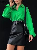 Camisa Para Mujer De Algodón Oversize En Colores Caramelo Con Mangas Largas Estilo Casual Verde Sólido Blusa De Moda 2024 - details 1