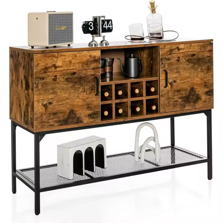 botellas de vino, estante de malla, armario de cocina con estructura de metal resistente, patas ajustables, - 1