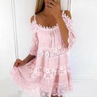 Mini vestido bordado Ence estilo veraniego suelto con diseño de hombros descubiertos para mujer - details 3
