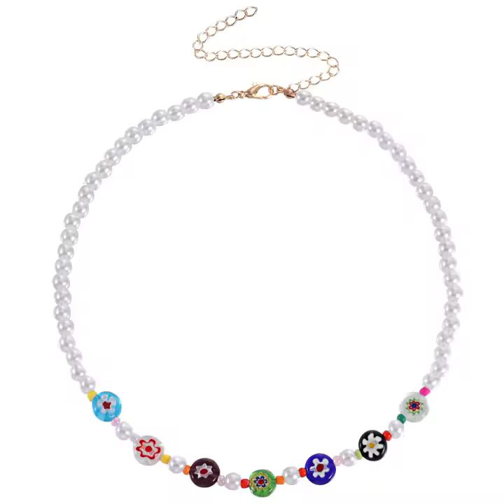 Collar de perlas de cristal con flores coloridas para mujer, collar corto geométrico de moda - 1