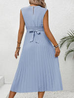 Vestido plisado de Color liso con tirantes y cuello redondo para mujer, Verano - details 6