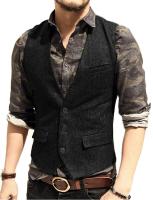 Chaleco de traje para hombre, chaleco informal de lana de tweed con cuello en V, chaleco formal de negocios para padrino de boda para verde/negro/marrón/café - details 9
