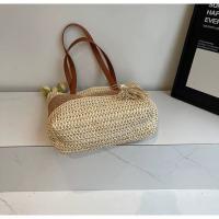 Bolso de hombro único de tejido hueco, nuevo bolso de moda con flecos, bolso de playa estilo vacaciones, bolso de paja de bloques de color - details 5
