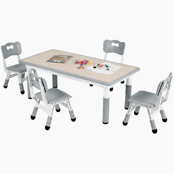 AuAg Juego de mesa multiactividad para niños de 5 piezas, escritorio de estudio para niños, juego de sillas de escritorio para niños, juego de mesa y 4 sillas para niños, altura ajustable - 1
