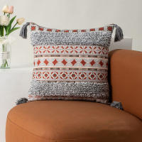 Bonenjoy 1 funda de cojín de estilo bohemio para decoración del hogar, fundas de almohadas con borlas, fundas de cojín de lino y algodón, funda de almohada de 45x45cm - details 2
