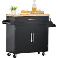Carrito de Cocina con Armario con Puertas y Estante Interior Cajón Ajustable Barra y Especiero Móvil Aparador Auxiliar con Ruedas para Comedor 109x40x89 cm Negro - details 0