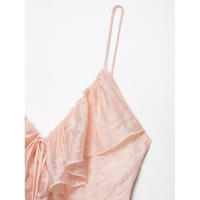 BUNO-vestido Midi plisado con volantes y espalda descubierta para mujer, moda rosa, tirantes finos Vintage con cuello en V, vestidos elegantes para mujer - details 8