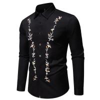 Camisa à manches longues brodée de fleurs pour hommes, chemises décontractées pour hommes, broderie exquise, monocromática, oficina de negocios, fiesta, boîte de noche, printemps - details 11