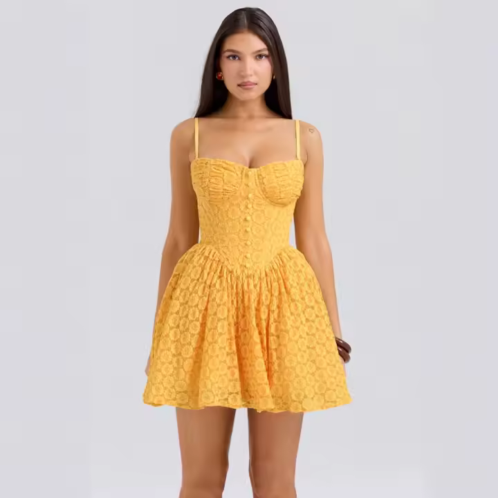 Vestido de princesa corto esponjoso, corte en A, sin espalda, jacquard de encaje sexy, puro deseo - 1