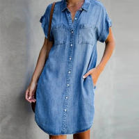 Vestido de mezclilla ajustado de manga corta informal para mujer nueva vendedora caliente - details 0
