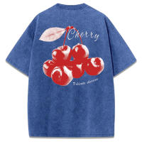 Camiseta de Mujer de Algodón con Estampado de Cerezas Cuello Redondo, Manga Corta, Moda Callejera Fresca y Delicada - details 49