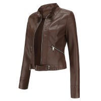 Chaquetas de piel sintética para mujer, abrigo ajustado con cremallera para motocicleta, abrigo corto de PU para motorista - details 17