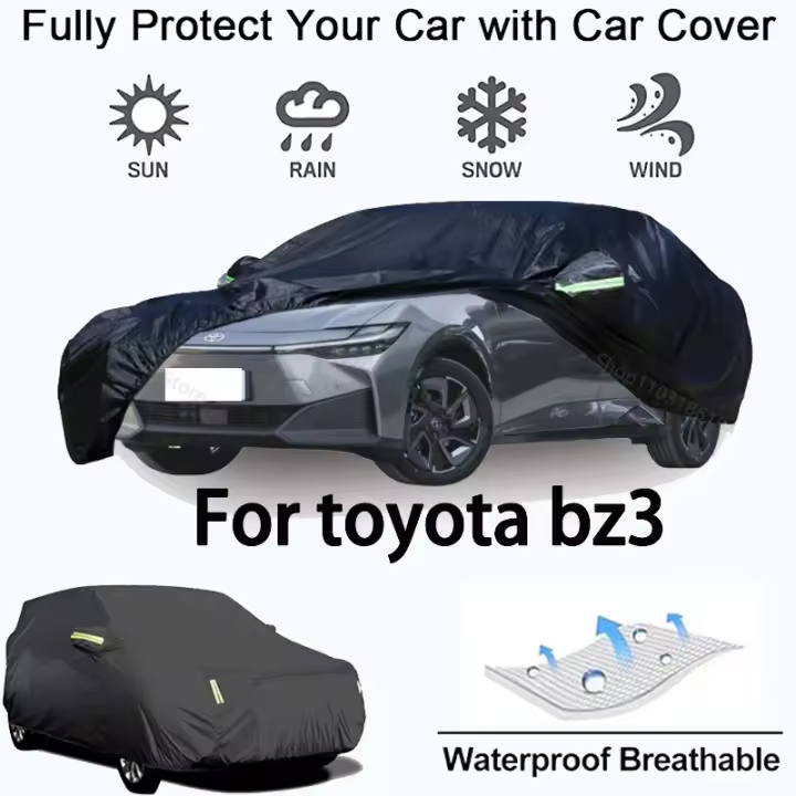 Cubierta completa para automóvil para Toyota BZ3 equipo protector para exteriores, a prueba de nieve, protector solar, accesorios para automóviles impermeables y a prueba de polvo, negro - 1