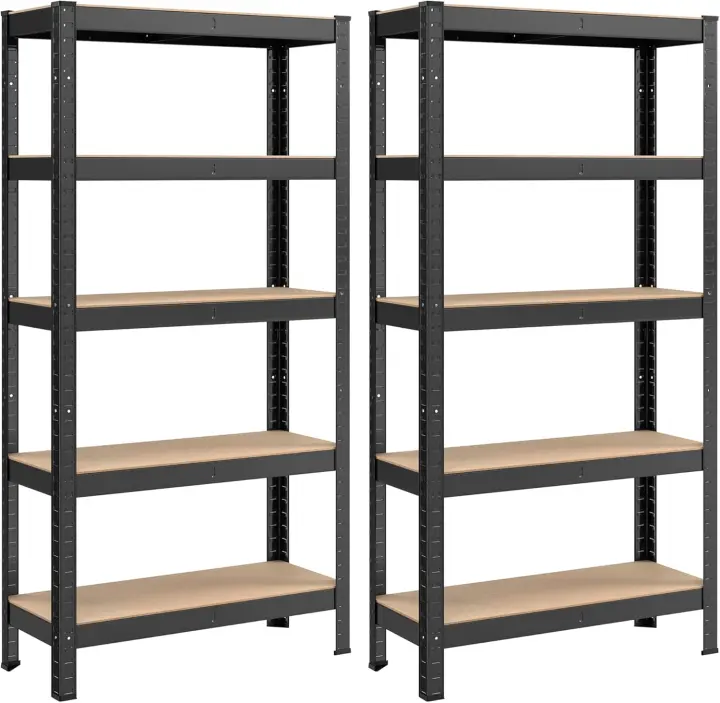 Juego de 2 Estanterías Almacenaje de 5 Niveles, Estantería Metálica, Modular, Garaje, Almacén, Trastero, Cocina, Carga de 875 kg, 40 x 90 x 180 cm, Plata GLR040E02 - 1