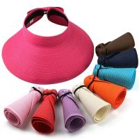Moda chica mujer señora plegable enrollable para sol playa ala ancha sombrero con visera de paja - details 5