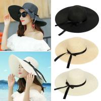 Gorras de playa para mujer, gorro de paja con lazo grande y ancho para verano, sombrero para el sol - details 2